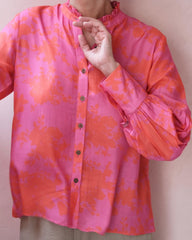 Fuschia pink and orange floral print muslin top - Sohni