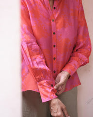 Fuschia pink and orange floral print muslin top - Sohni