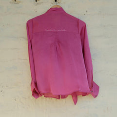 Fuschia pink satin organza tie neck blouse - Sohni