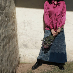 Fuschia pink satin organza tie neck blouse - Sohni