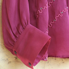 Fuschia pink satin organza tie neck blouse - Sohni