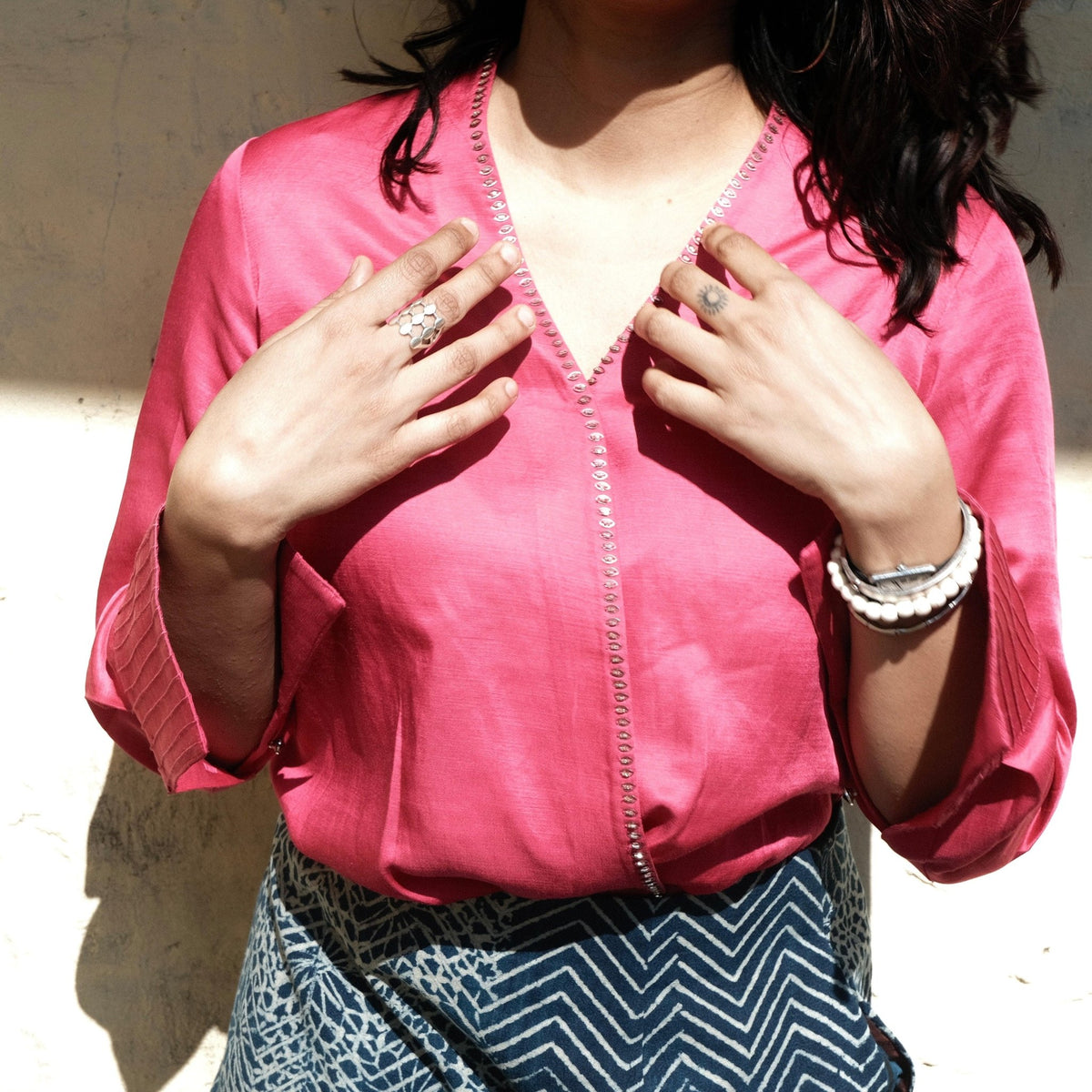 Hot pink cotton satin wrap top - Sohni