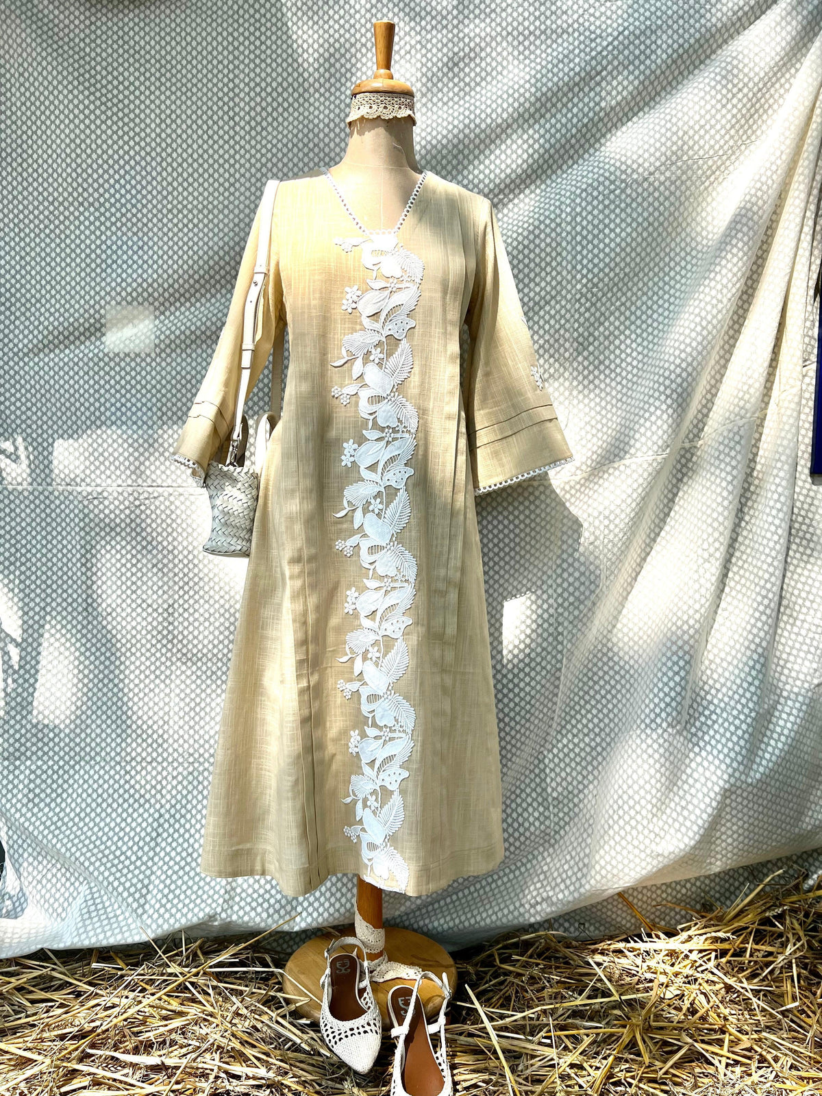 Slub cotton kurta dress with lace - Sohni