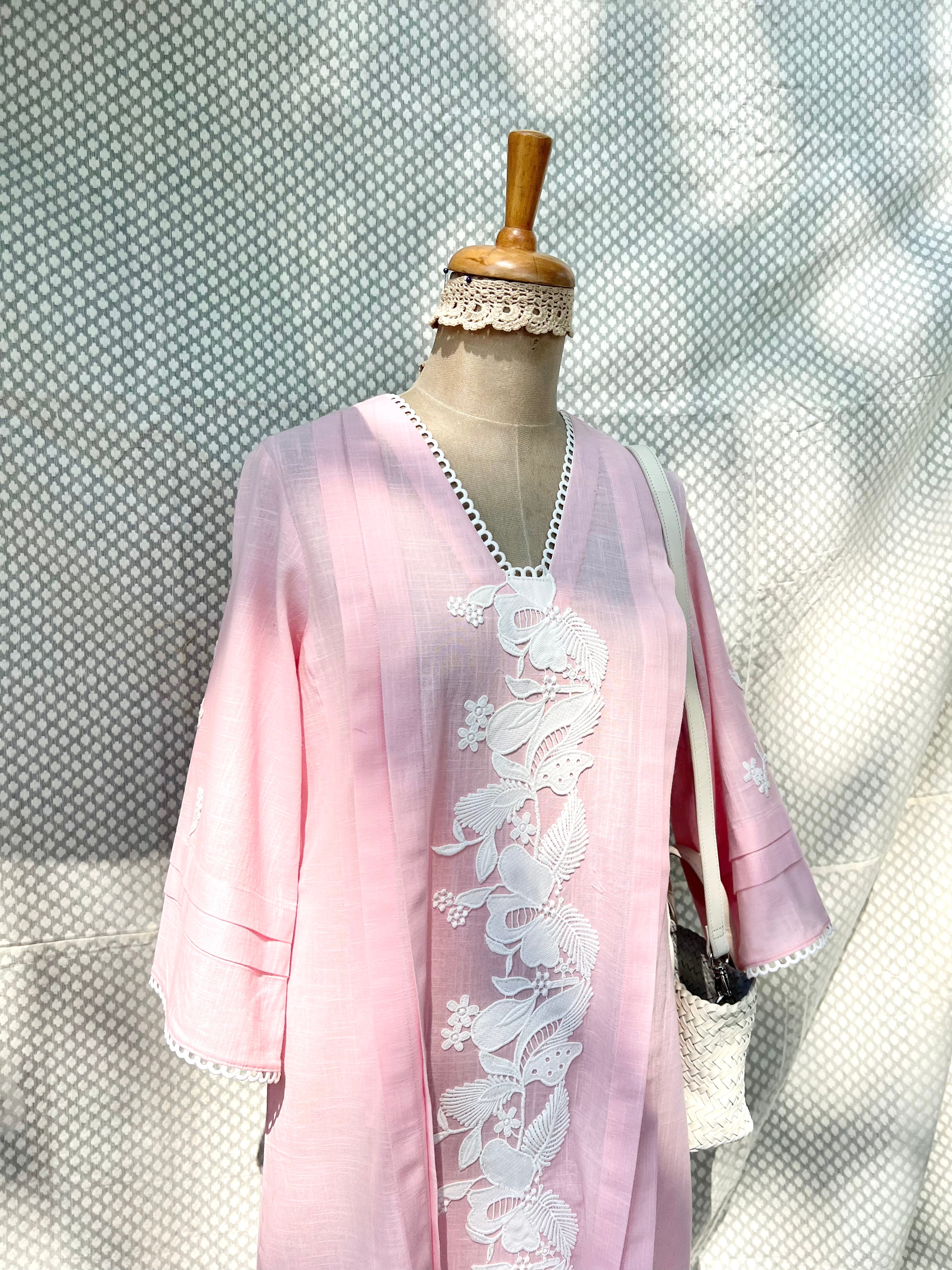 Slub cotton kurta dress with lace - Sohni