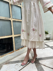 Ivory chanderi dress with ruffles hem - Sohni