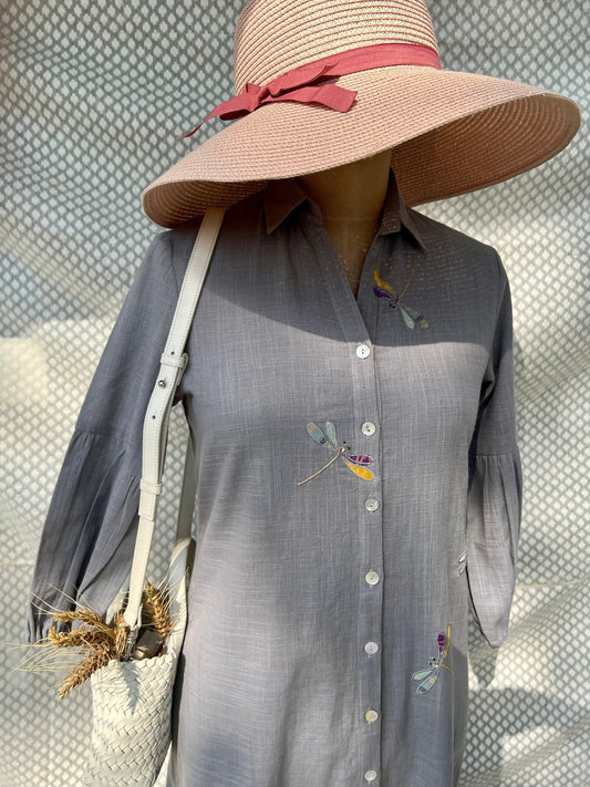 Slate grey slub tiered maxi dress - Sohni