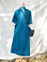 Teal cotton slub midi wrap dress - Sohni