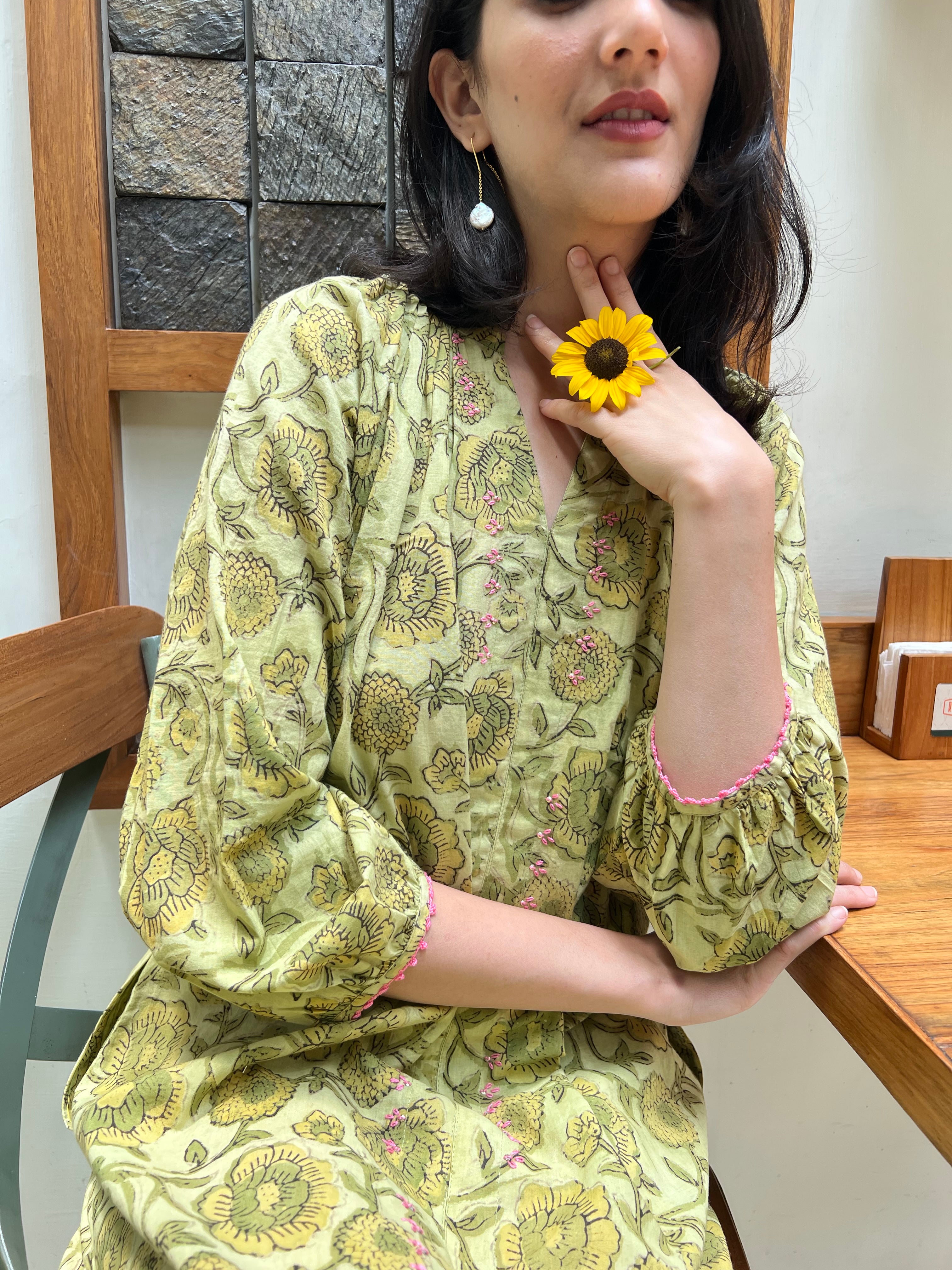 Green floral lounge dress - Sohni