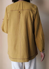 Khakhi yellow Bhuj cotton tunic with applique embroidery - Sohni