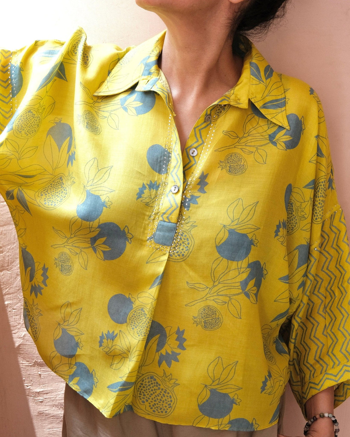 Lime pomegranate print muslin anti fit top - Sohni