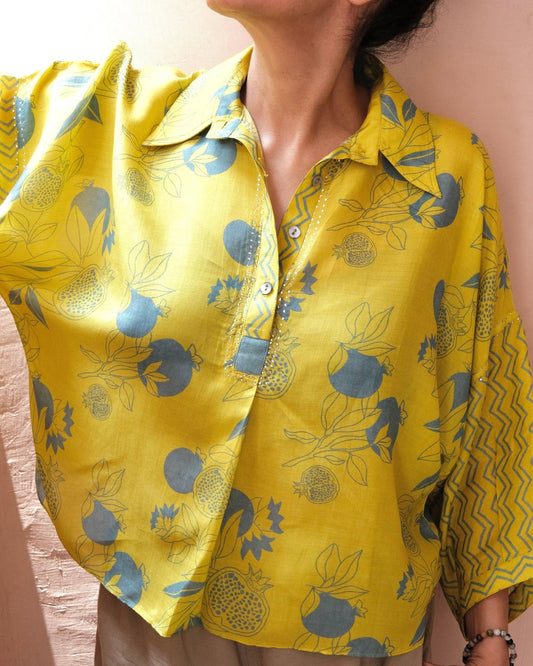 Lime pomegranate print muslin anti fit top - Sohni