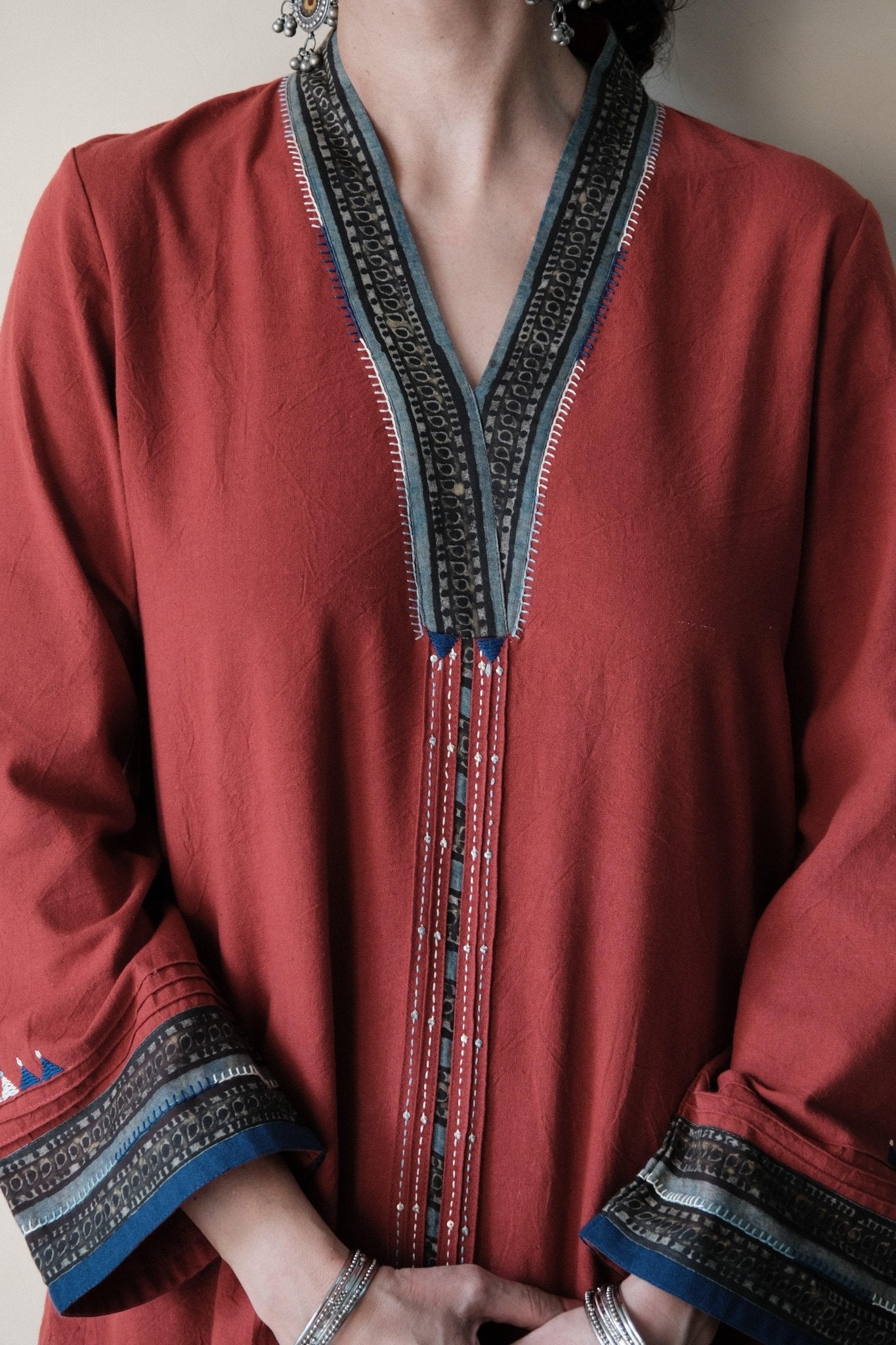 Madder red Bhuj cotton co ord set - Sohni