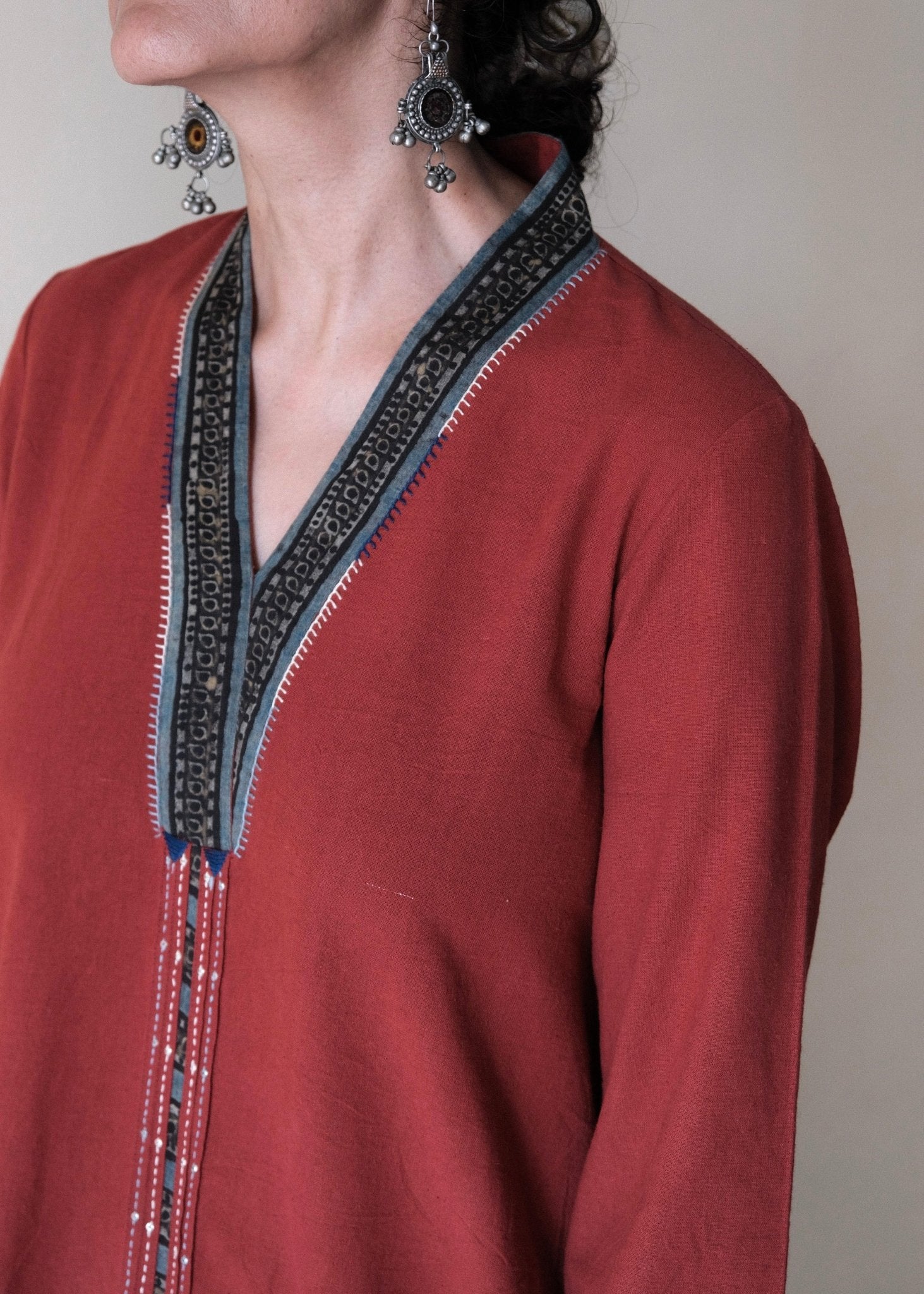 Madder red Bhuj cotton co ord set - Sohni