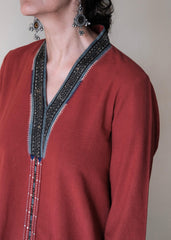 Madder red Bhuj cotton co ord set - Sohni