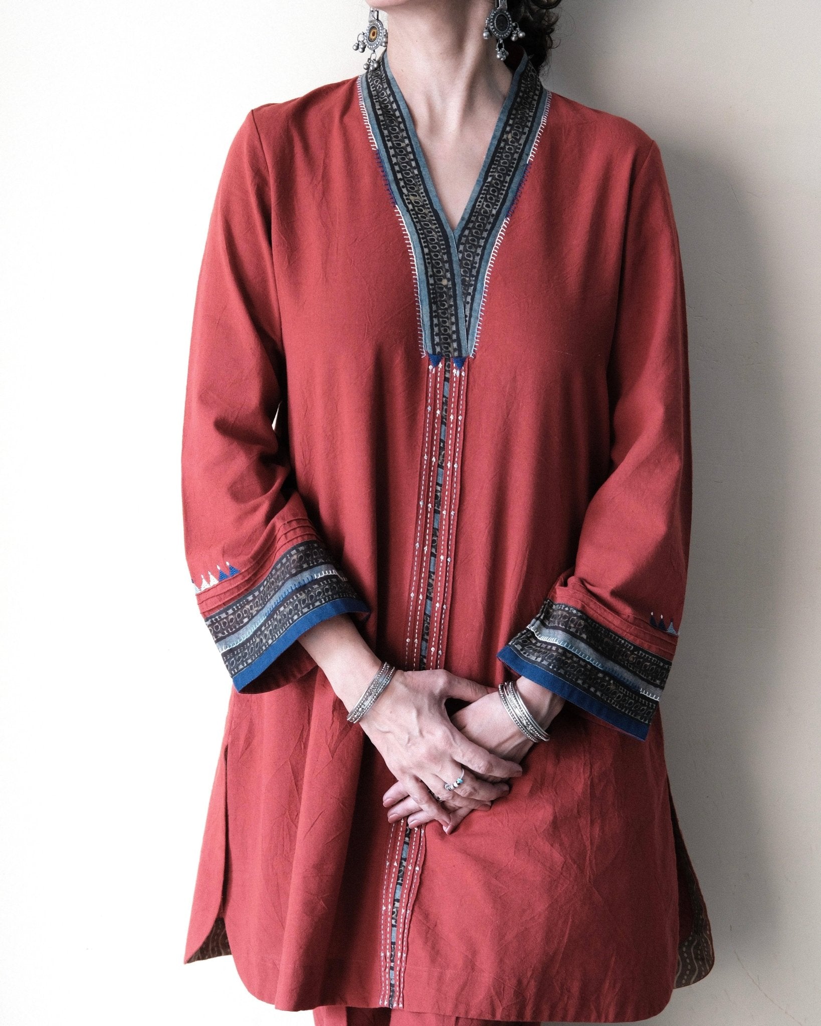 Madder red Bhuj cotton co ord set - Sohni