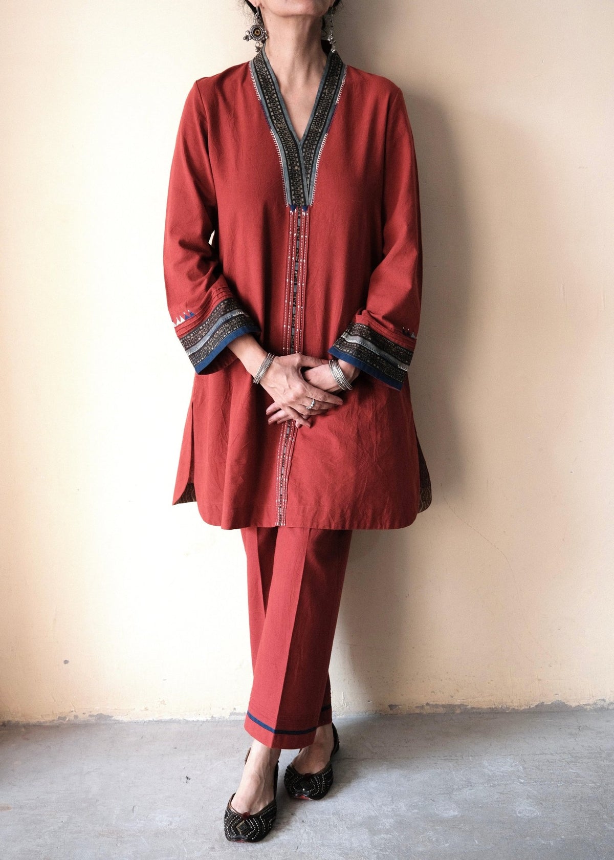 Madder red Bhuj cotton co ord set - Sohni