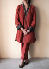 Madder red Bhuj cotton co ord set - Sohni