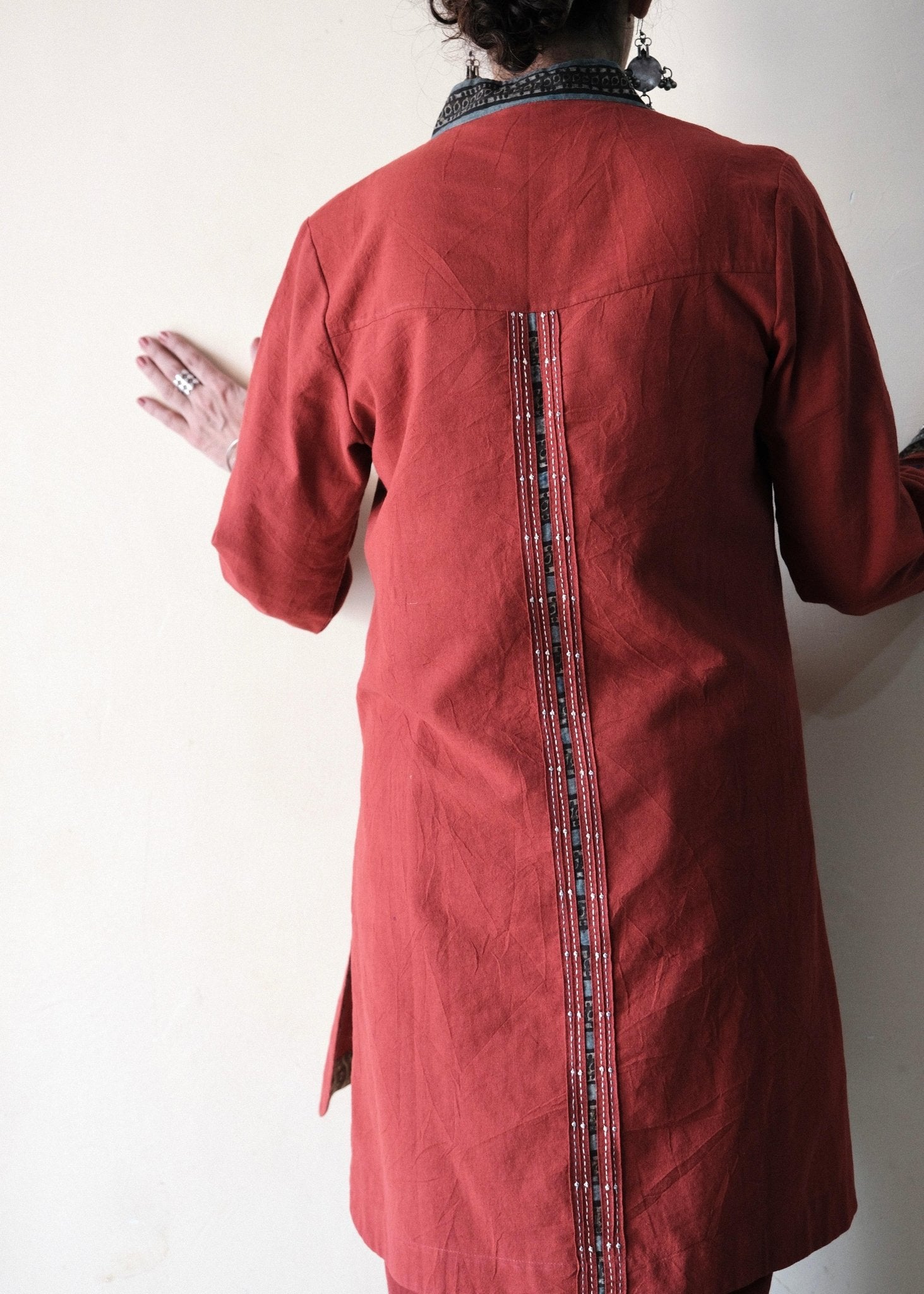 Madder red Bhuj cotton co ord set - Sohni