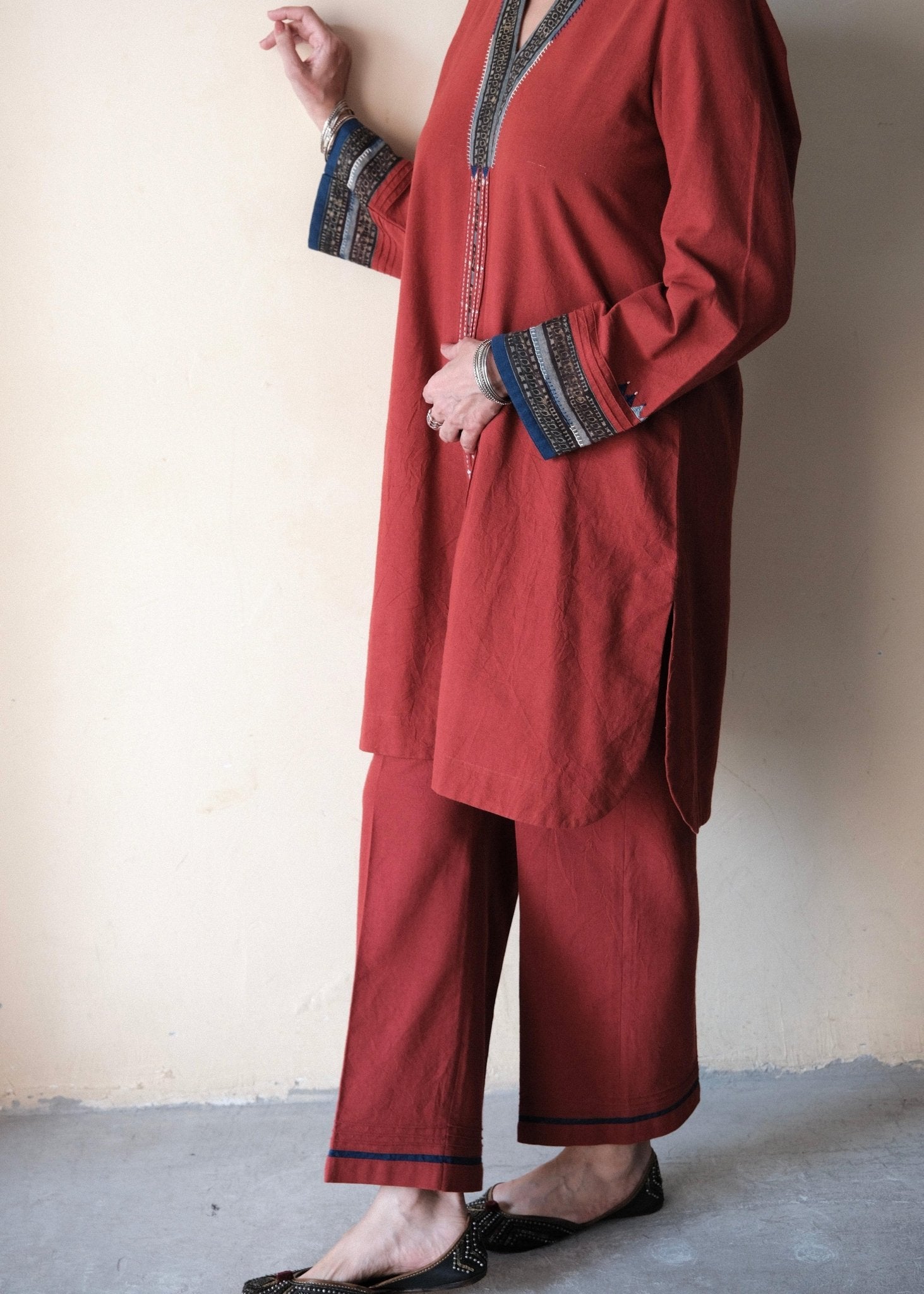 Madder red Bhuj cotton co ord set - Sohni