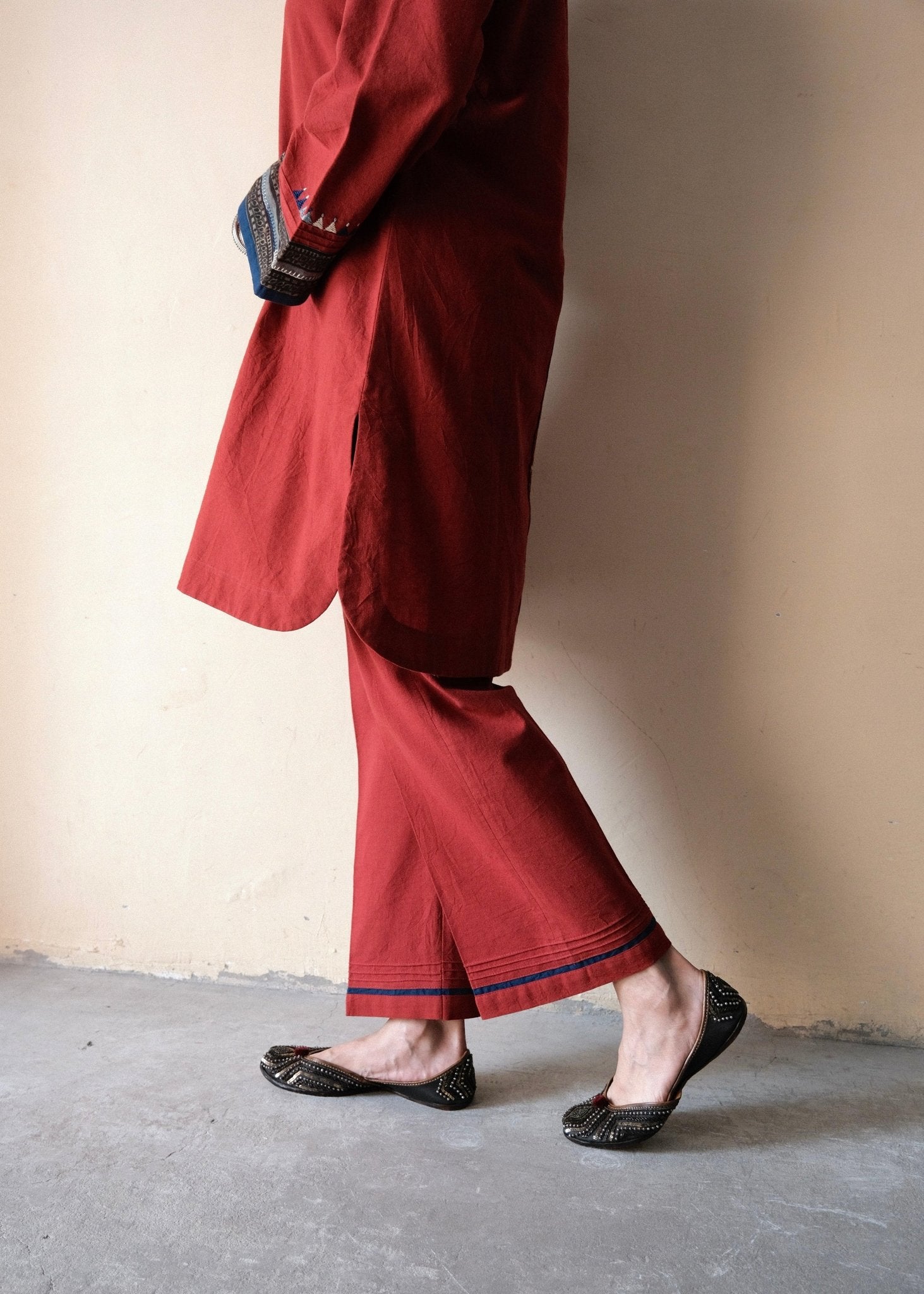 Madder red Bhuj cotton co ord set - Sohni