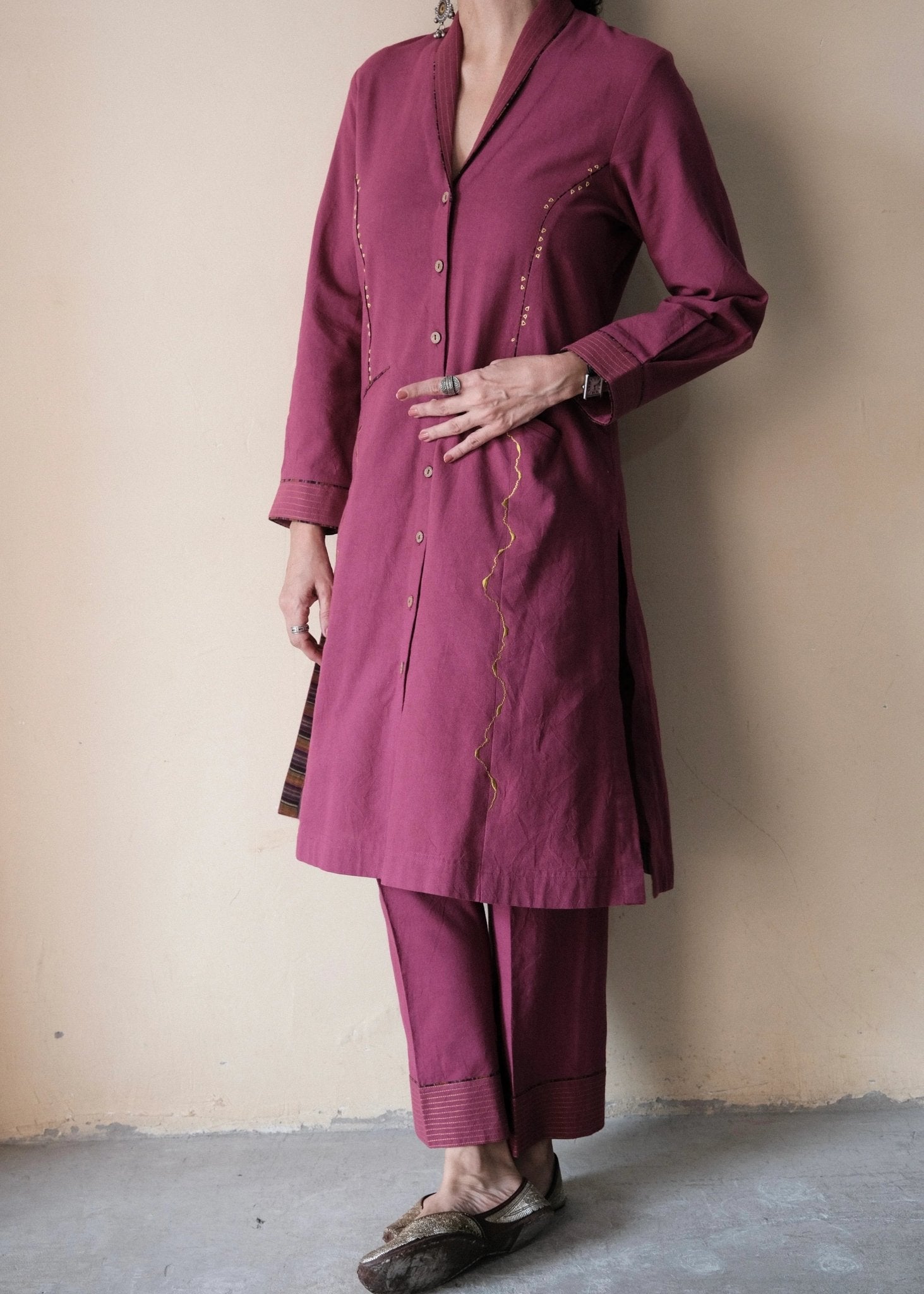 Magenta pink Bhuj cotton co ord set - Sohni