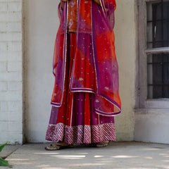 Magenta vermillion tissue chanderi sharara set with lehriya tissue dupatta - Sohni