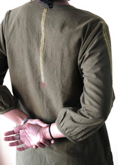 Mehndi green Bhuj cotton co ord set with stitch lines - Sohni