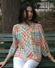 Multicoloured chequered muslin top - Sohni