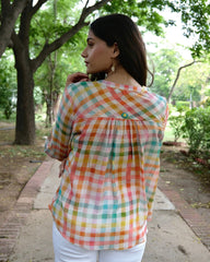 Multicoloured chequered muslin top - Sohni