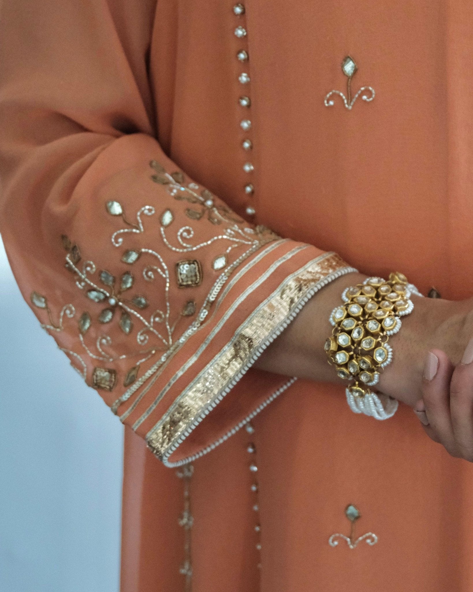 Peach gota patti kurta pants set with organza dupatta - Sohni