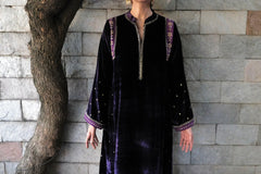Purple gota flowers kalidaar velvet kurta and silk pants with organza dupatta - Sohni