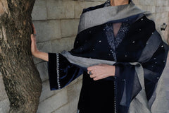 Royal blue velvet kimono with tissue salwar and tissue organza dupatta - Sohni
