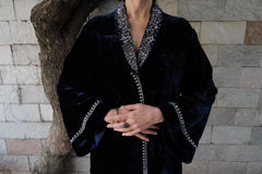 Royal blue velvet kimono with tissue salwar and tissue organza dupatta - Sohni