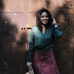 Teal green satin organza shirt - Sohni