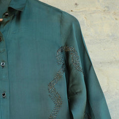 Teal green satin organza shirt - Sohni