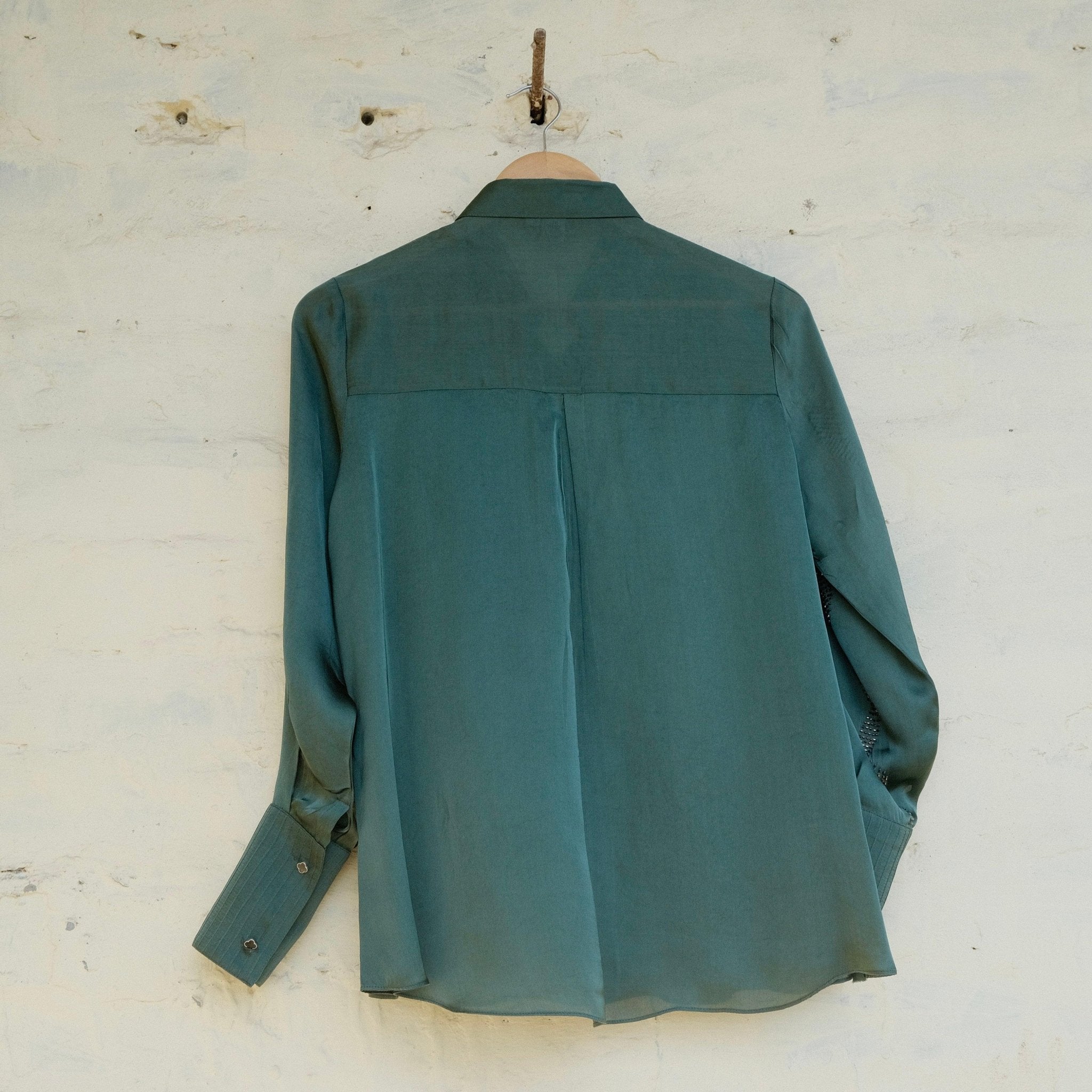 Teal green satin organza shirt - Sohni