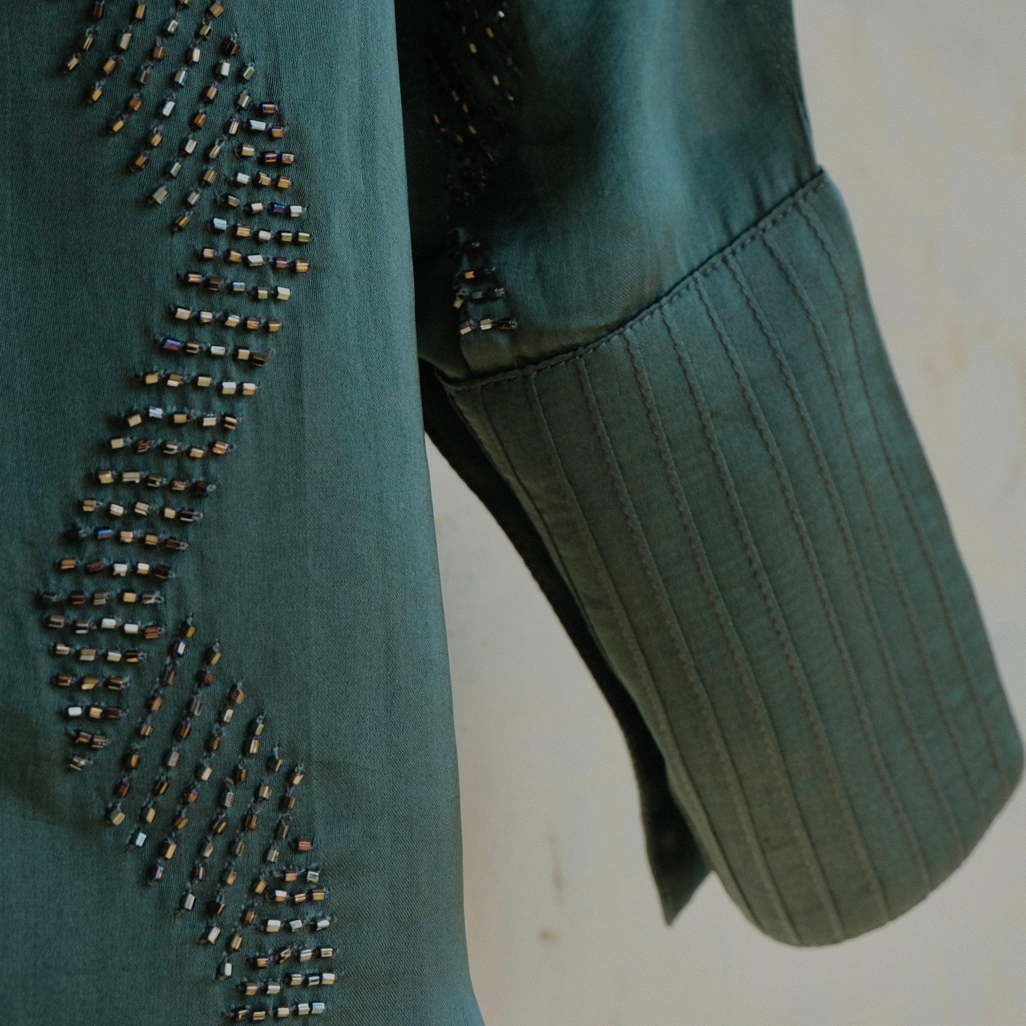 Teal green satin organza shirt - Sohni