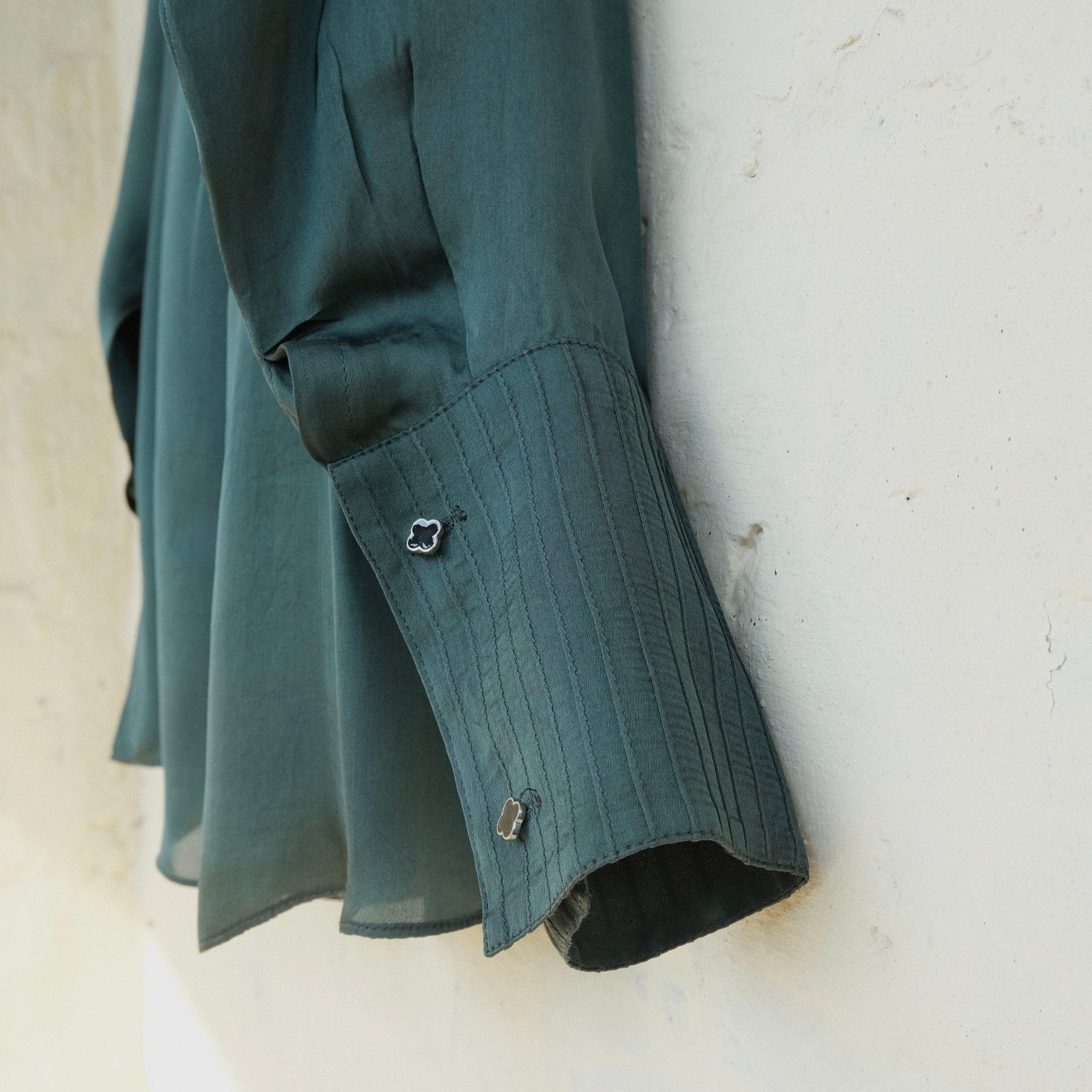 Teal green satin organza shirt - Sohni