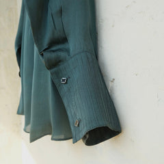 Teal green satin organza shirt - Sohni