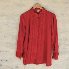 Valentine red vintage pleated blouse in cotton satin - Sohni
