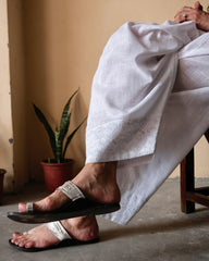 White slub cotton salwar with dori embroidered border - Sohni