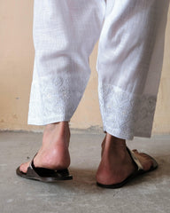 White slub cotton salwar with dori embroidered border - Sohni