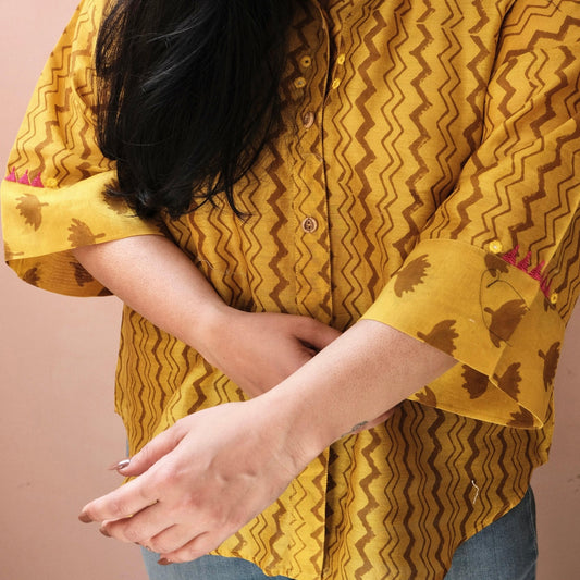 Yellow Akola Daabu print Maheshwari anti fit top - Sohni