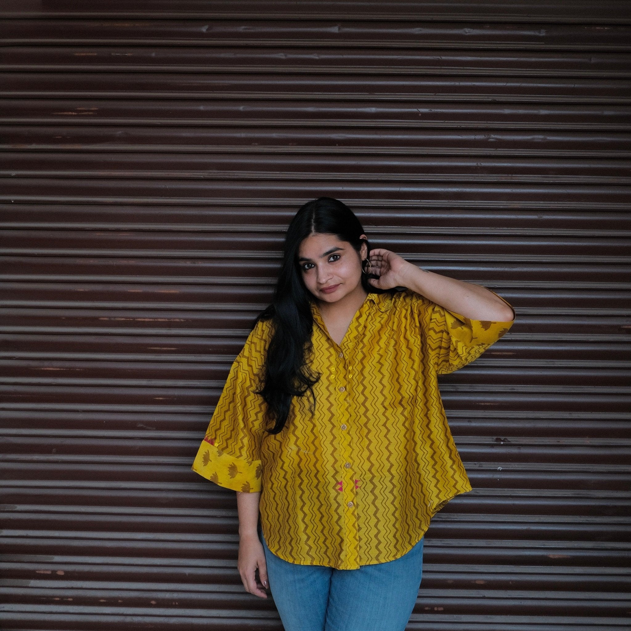 Yellow Akola Daabu print Maheshwari anti fit top - Sohni
