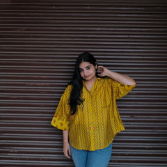 Yellow Akola Daabu print Maheshwari anti fit top - Sohni