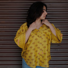 Yellow Akola Daabu print Maheshwari anti fit top - Sohni