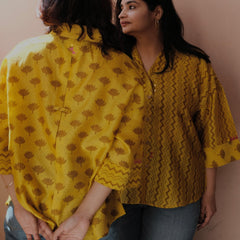 Yellow Akola Daabu print Maheshwari anti fit top - Sohni