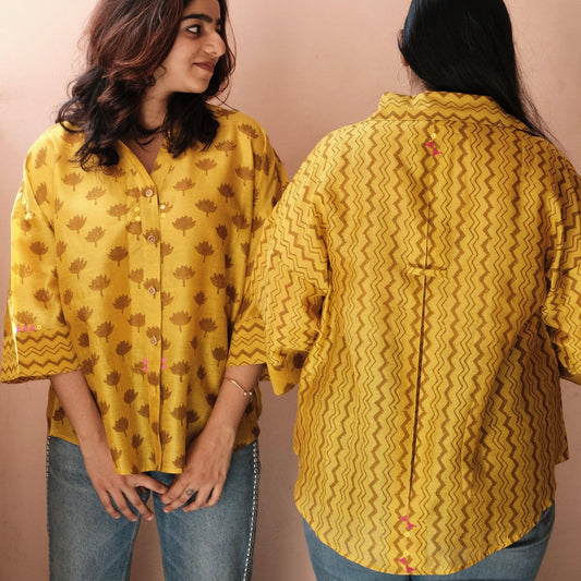Yellow Akola Daabu print Maheshwari anti fit top - Sohni