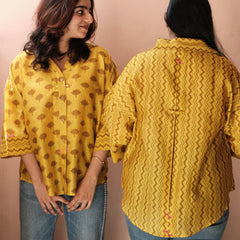 Yellow Akola Daabu print Maheshwari anti fit top - Sohni