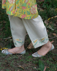 Yellow floral print mul mul shirt kurta with embroidered straight salwar - Sohni